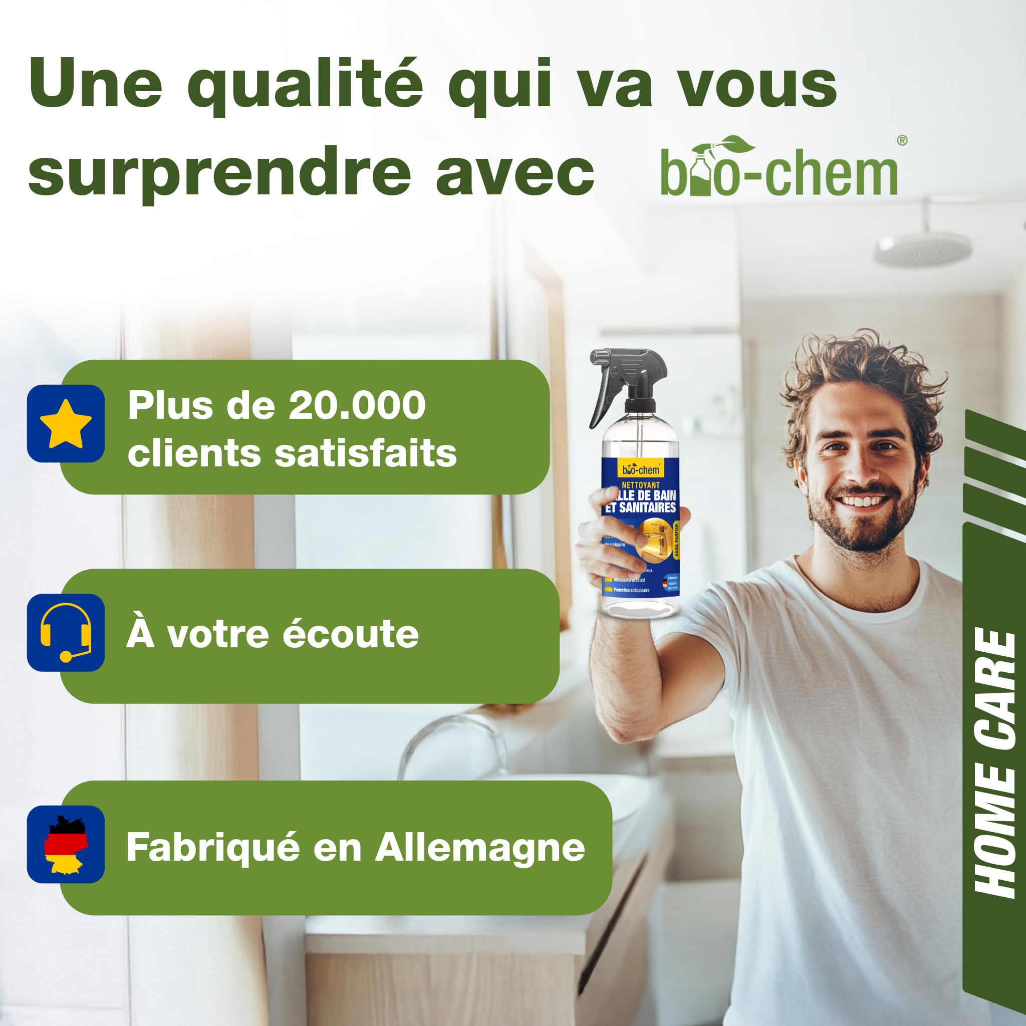 bio-chem Set de 9 nettoyants pour salle de bain, douches, WC | Déboucheur canalisation 1L - Décapant urine et calcaire 1L - Produit surfaces salle de bain 750ml + accessoires