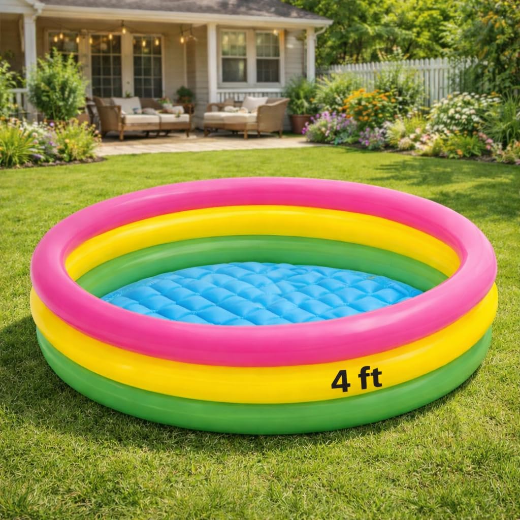 Toy Imagine™ 4 Ft Swimming Pool for Kids | Inflatable Sunset Glow Round Colourful Ring Baby Portable Baby Bath tub | 0-5 Years | Indoor & Outdoor Swimming Pool for Kids (Multi Color) Holi-image-17