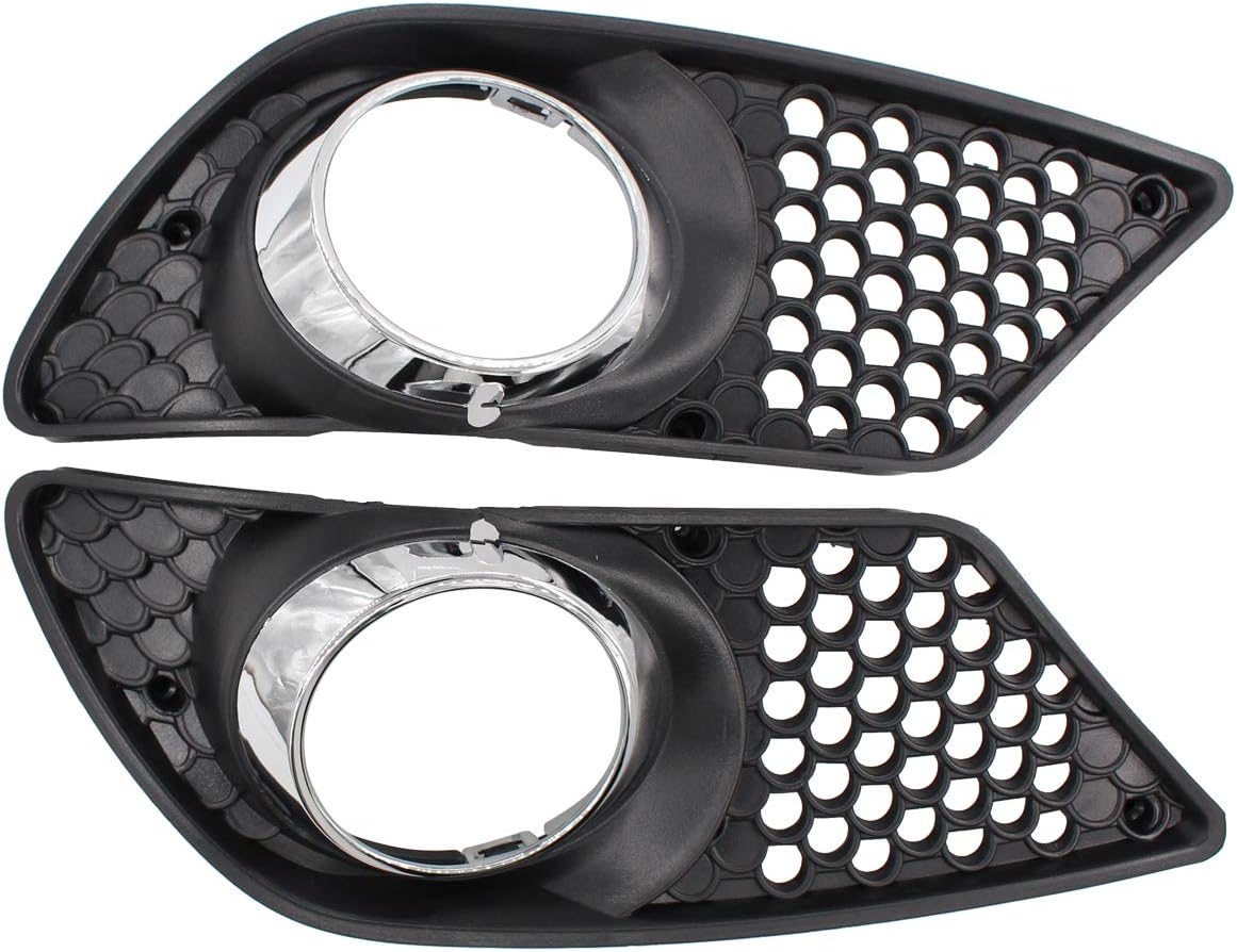 Pair Front Left Right Fog Light Chrome Shell with Black Insert Cover Trims for Mercedes Benz C230 2008-2009 C250 2010-2011 C300 C350 2008-2011 Driver and Passenger Side 2048850353 2048850253