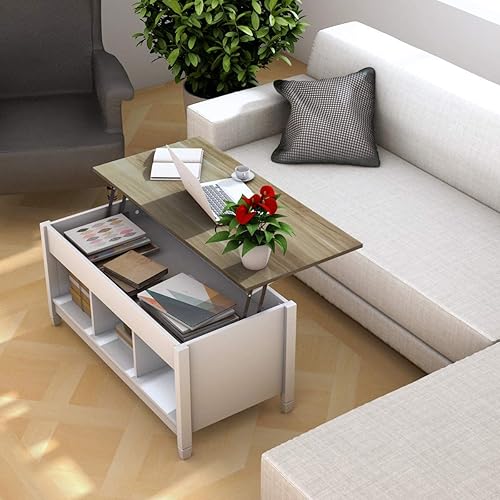 Miniatura 2 de Tangkula Wood Lift Top Coffee Table, Modern Tea Storage with Hidden Compartment and Open Storage Shelf for Living Room Office Reception Room, Lift