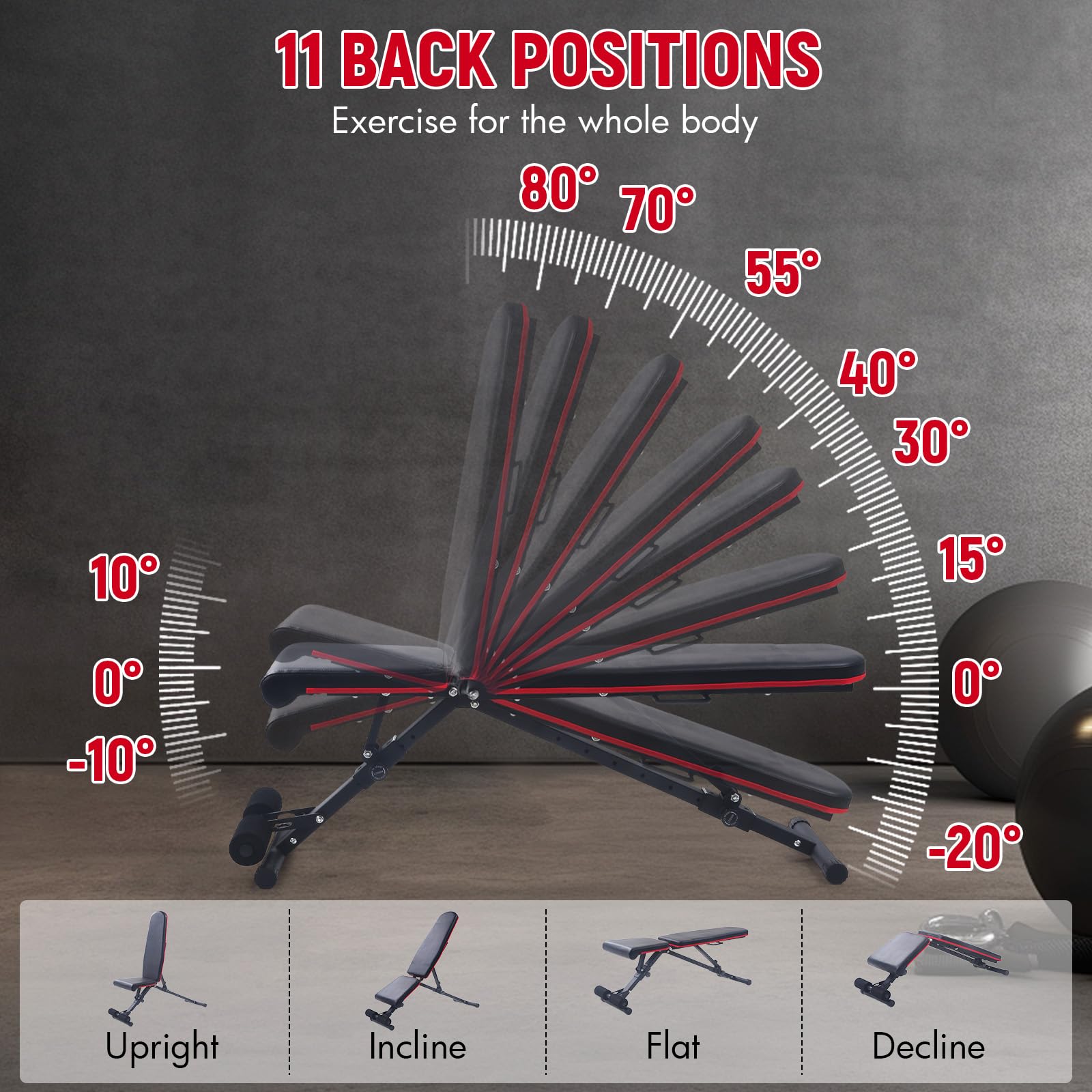 Snapklik.com : Workout Bench, 800LBS Load Capacity Adjustable Weight ...
