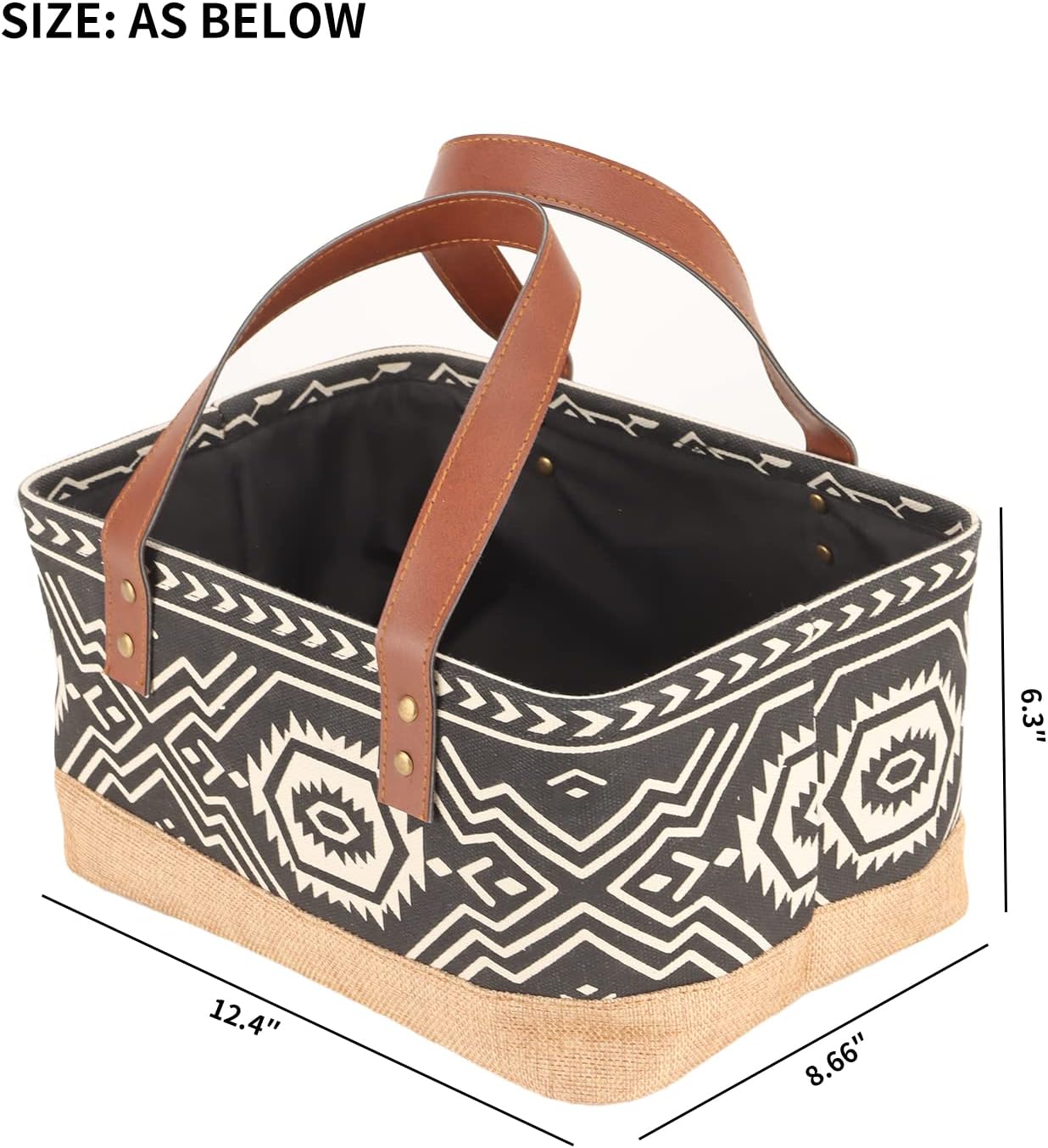 Canvas Tote Bag, Small Rectangular Picnic Basket for Storage Shopping Laundry, Black and White Pattern