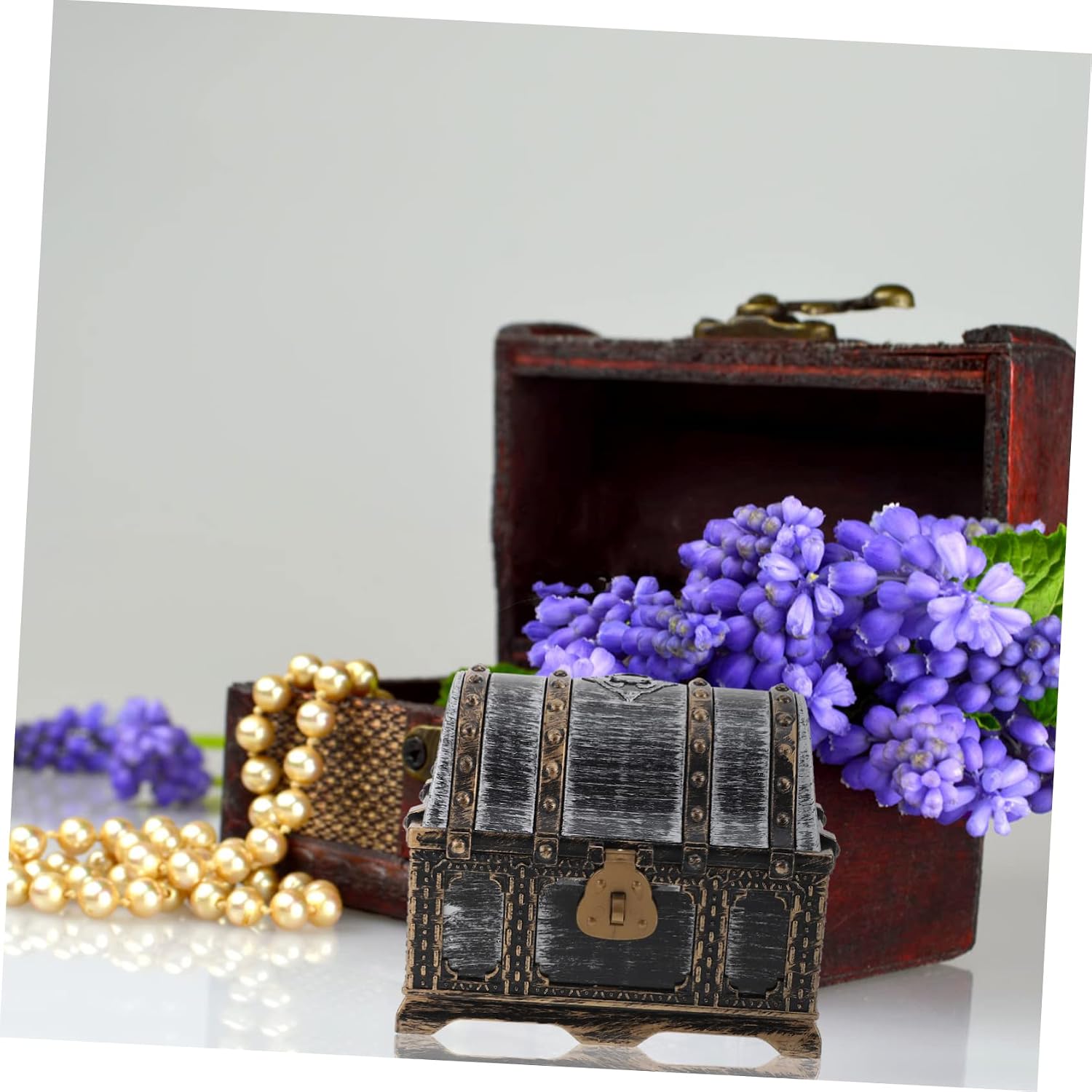 VALICLUD Vintage Multi Function Pirate Treasure Chest Small Decorative Storage Box for Coins Gems Halloween Decor and Gift Organizer