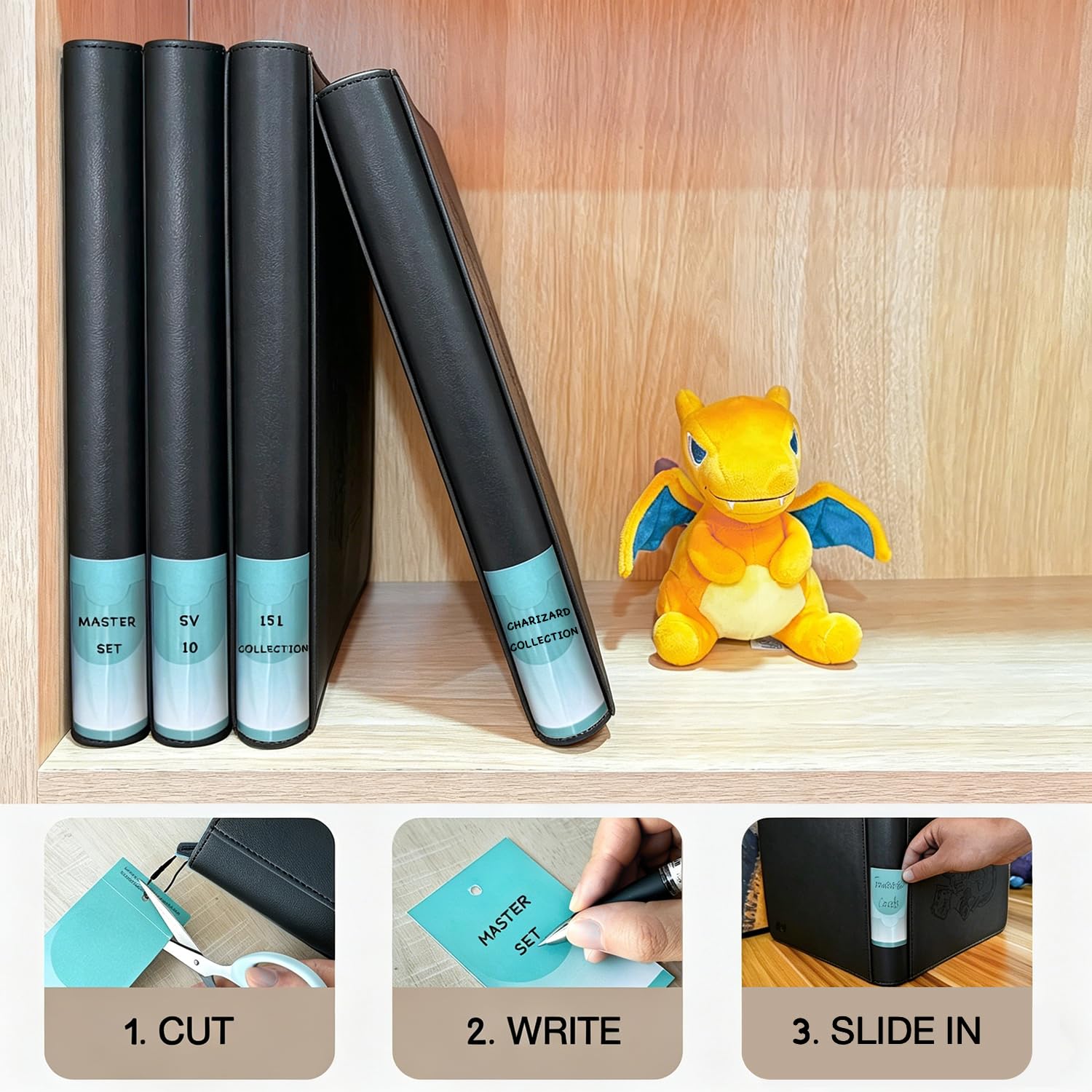 Douper 9 Pocket Card Binder, 540 Karten Sammelkarten Spiele Sammlung Halter Buchordner mit anpassbarem Etikettenschlitz und seitlichen Ladehüllen (Schwarz)