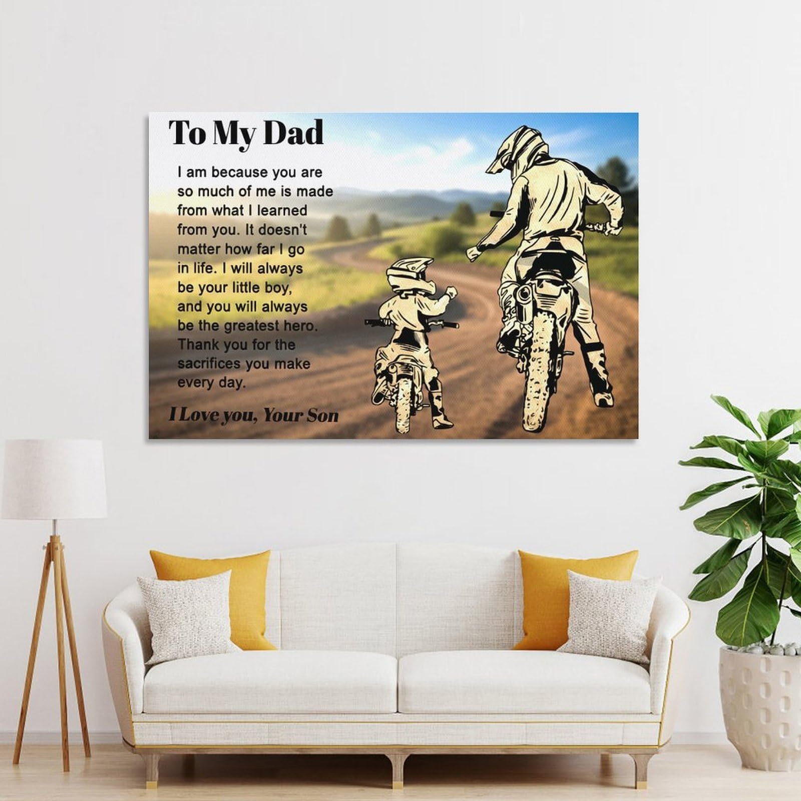 Junmoney Wall Picture Print to My Dad Gift from Son Fathers Day Gift Father And Son Motocross, 24x36inch(60x90cm), for Lounge, Bedroom Or Personal Spaces, Canvas Artwork with Gifting Potential