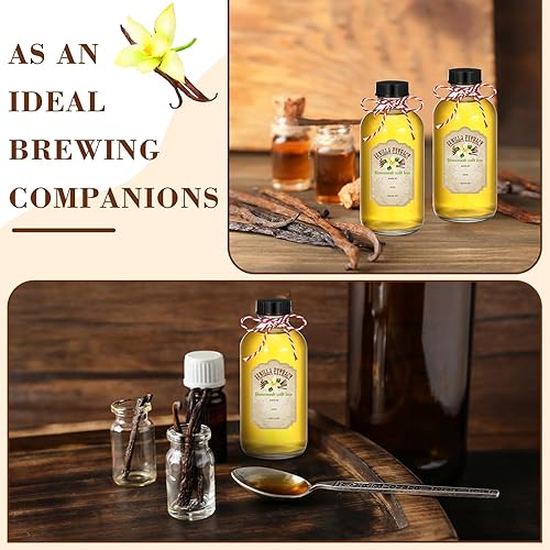 Miniatura 9 de Uiifan 8 botellas redondas de extracto de vainilla de 4 onzas con tapas, botella de vidrio y 8 etiquetas de extracto de vainilla para regalo de