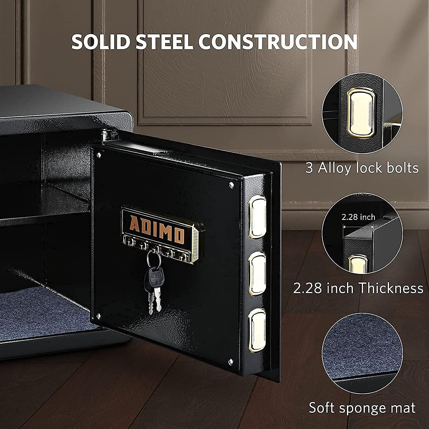 ADIMO Safe Box with 1.23 Cubic Feet, Safe Cabinet with 2 Master Key, Sensitive Alarm System to Protect Your Cash, Jewelry, Documents, Safe and Locked Box for Home&Office - - 