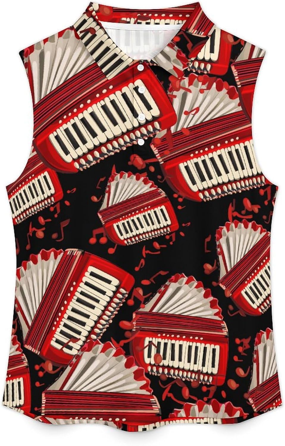 Accordion Player Folk Music Womens Golf Shirts Print Polo Shirt Sleeveless Tank Top Casual Work Blouses