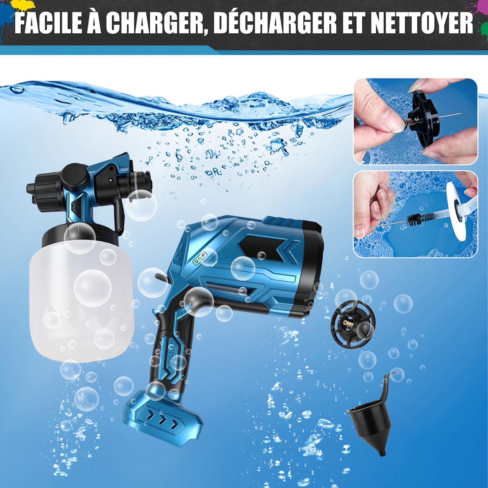 Set Spruzzatore A Batteria 1000 Ml, Makita21V Pistola A Spruzzo Elettrica HVLP Alimentata A Batteria Con 2 Batterie + 3 Ugelli, Strumenti di Verniciatura, per Pareti, Soffitti, Recinzioni da Giardino