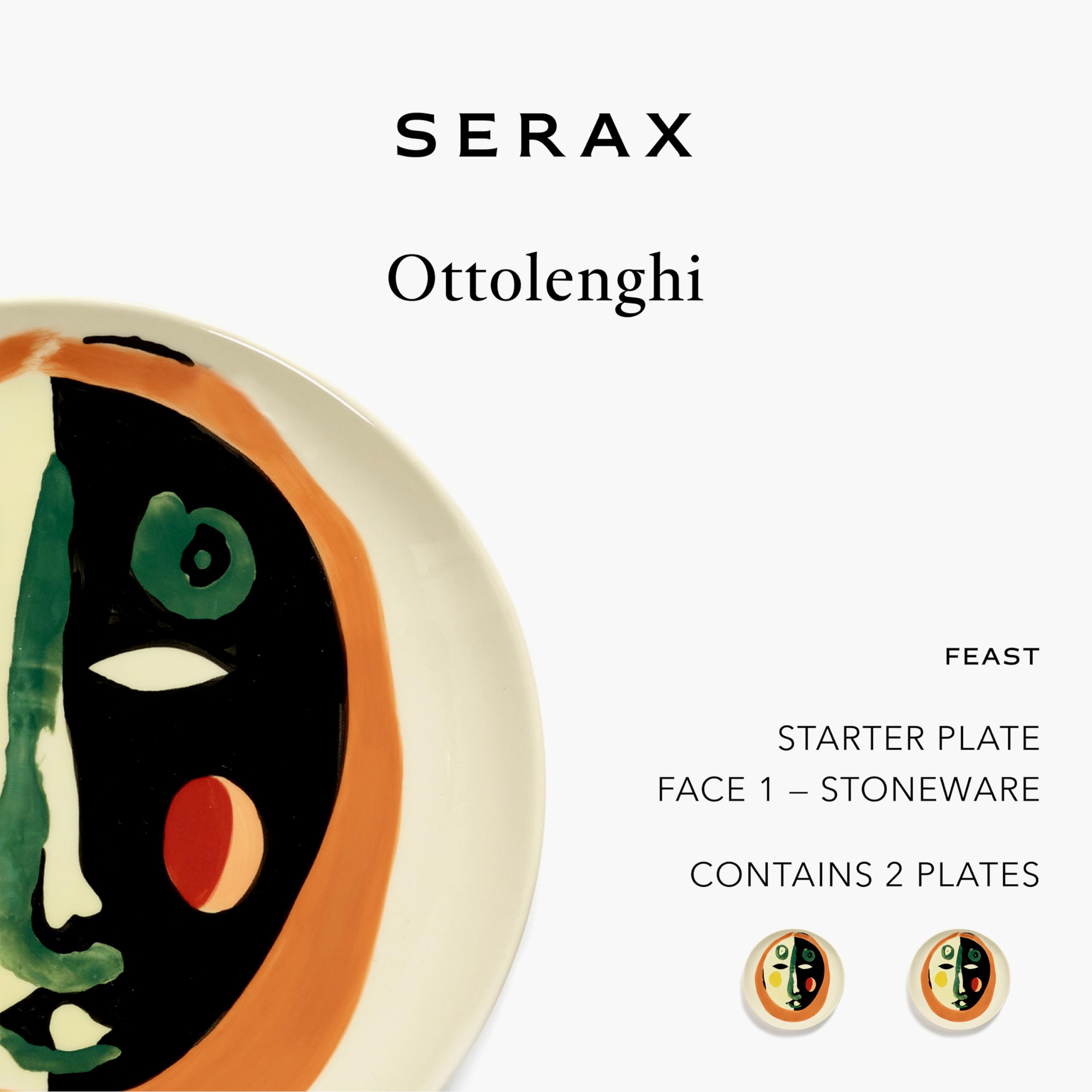 Plato de aperitivo Serax | Colección Feast de Ottolenghi | 2 platos de entrada | Vajilla de gres en colores mixtos | Juego de vajilla de lujo para cenar en casa o en una fiesta