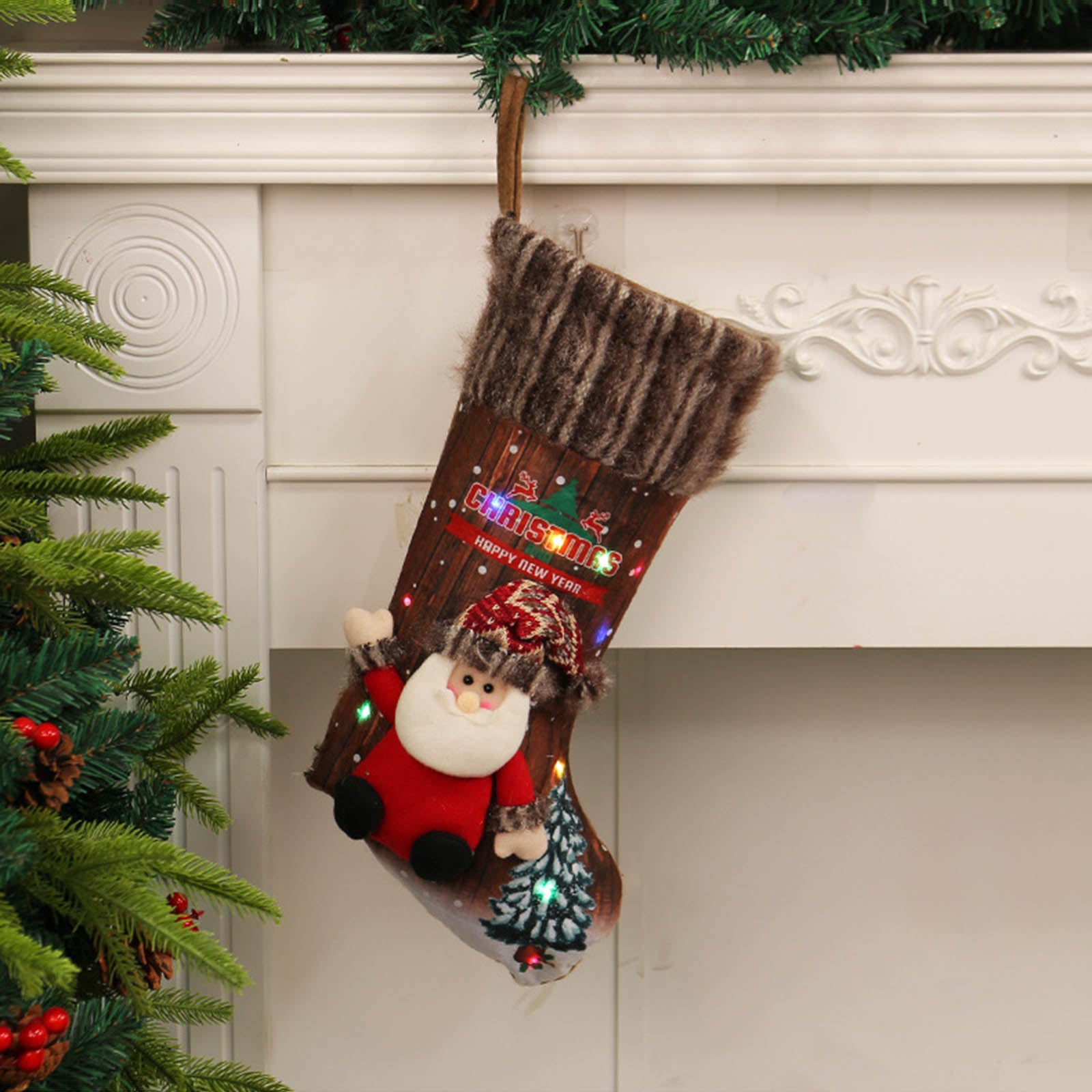 Chaussettes de Noël à LED à suspendre - Bas de Noël - Bottes de Noël - Décorations de cheminée - Bas de Noël à LED