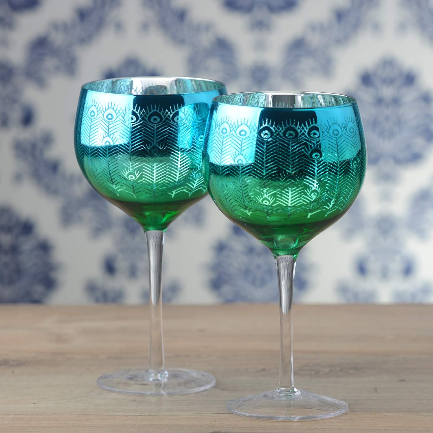 Artland - Peacock Gin Glasses - Blue/Green & Silver - Set of 2-70cl Capacity Per Glass, Multi-colour, 2 Count (Pack of 1) - Image 3