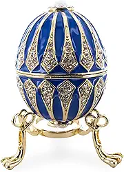 Ovo de Páscoa de metal inspirado em joias azuis esmaltadas na cor real, 8 cm