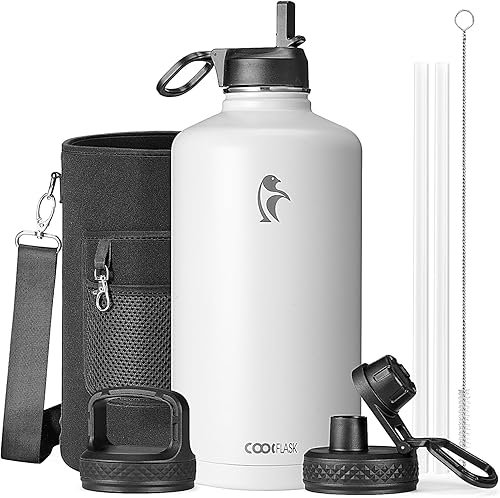 Miniatura 40 de Coolflask - Botella de agua de 64 onzas, aislada, con popote y 3 tapas, con diseño Galaxy, de acero inoxidable al vacío, mantiene las bebidas frías