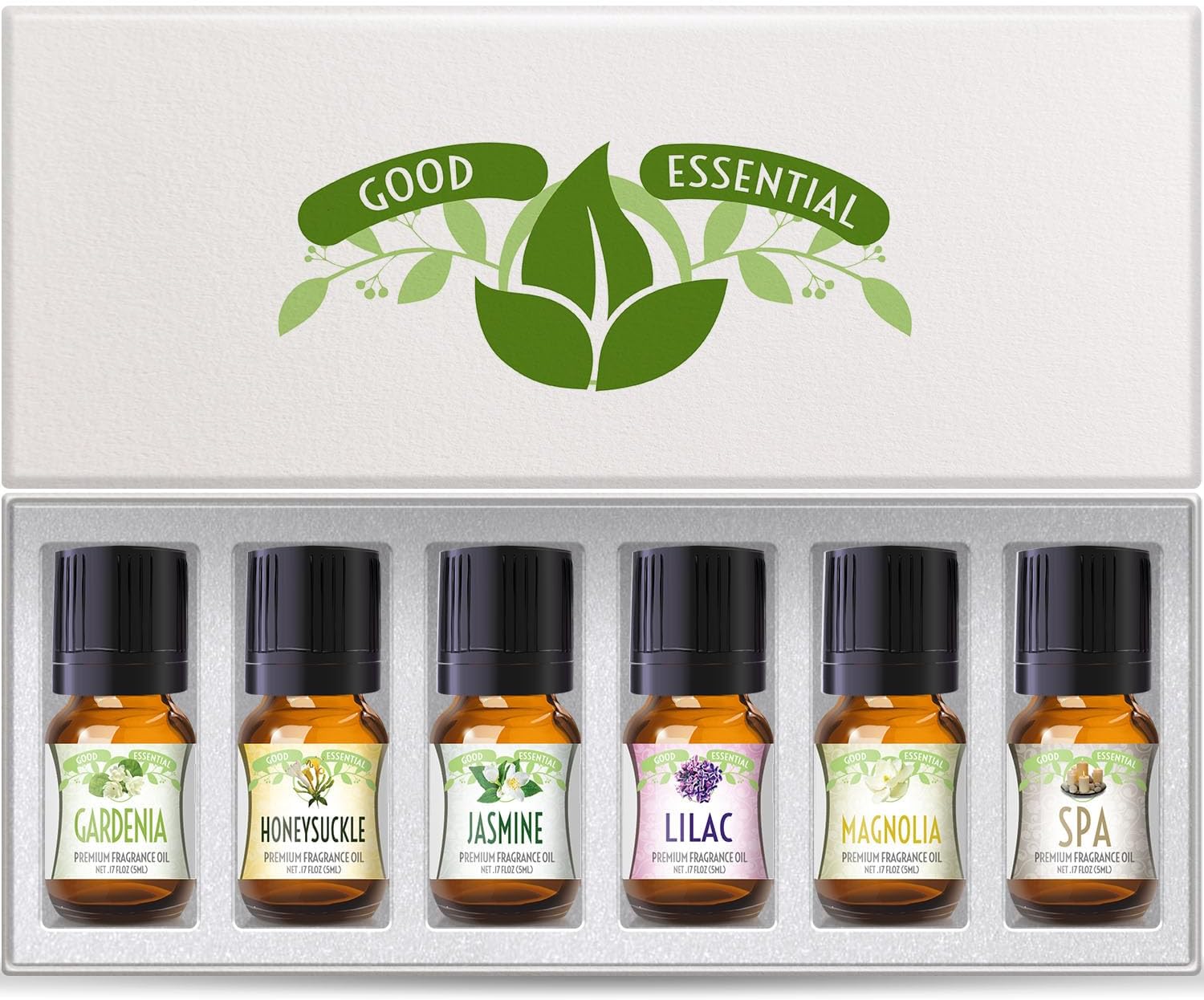 Good Essential Oil Set โ 6-Pack Floral Aromatherapy โ Gardenia, Honeysuckle, Jasmine, Lilac, Magnolia, Spa โ for Candles, Soaps, Perfume, Diffuser, Home Care