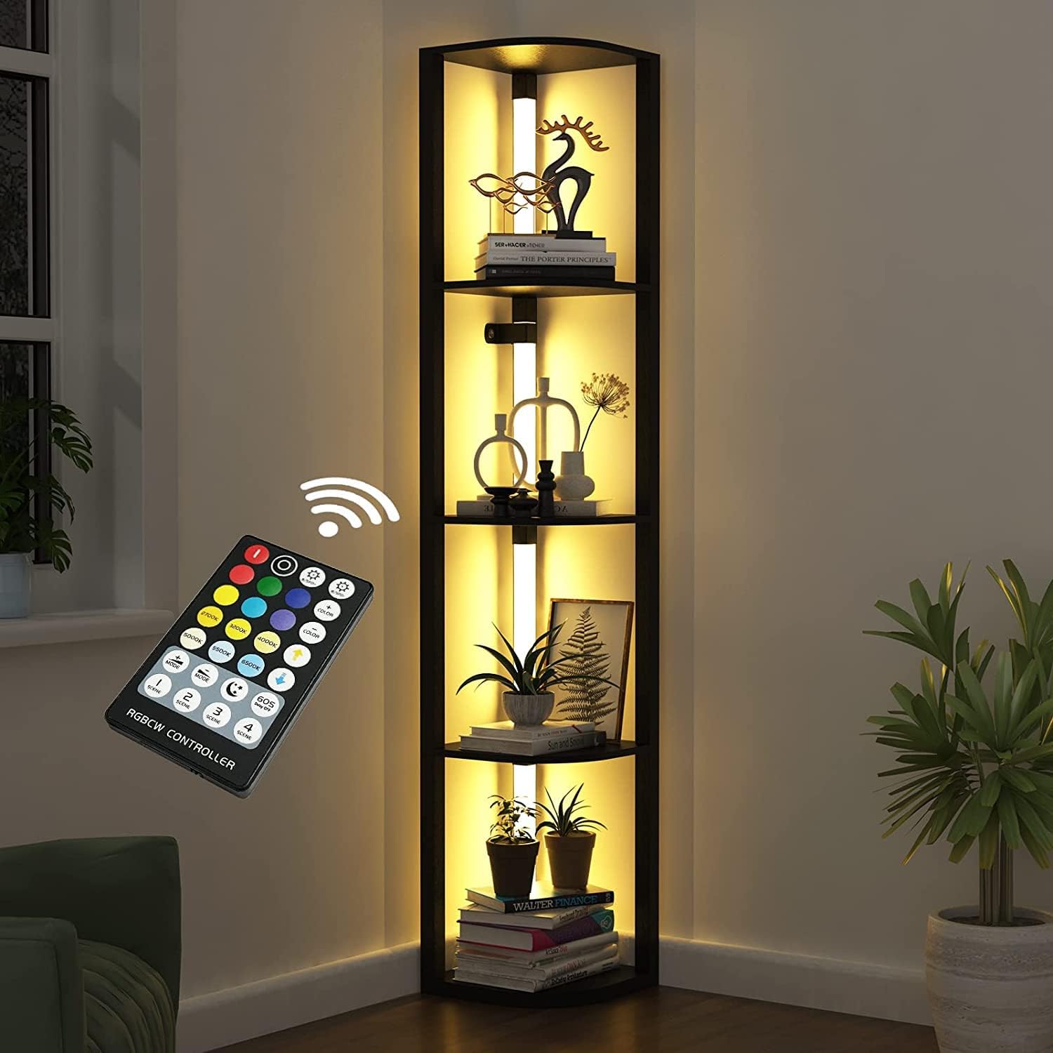 VTRIN Modern 5 Tier Corner Shelf, Modern Minimalist Style, Living Room, Bedroom, Office, etc