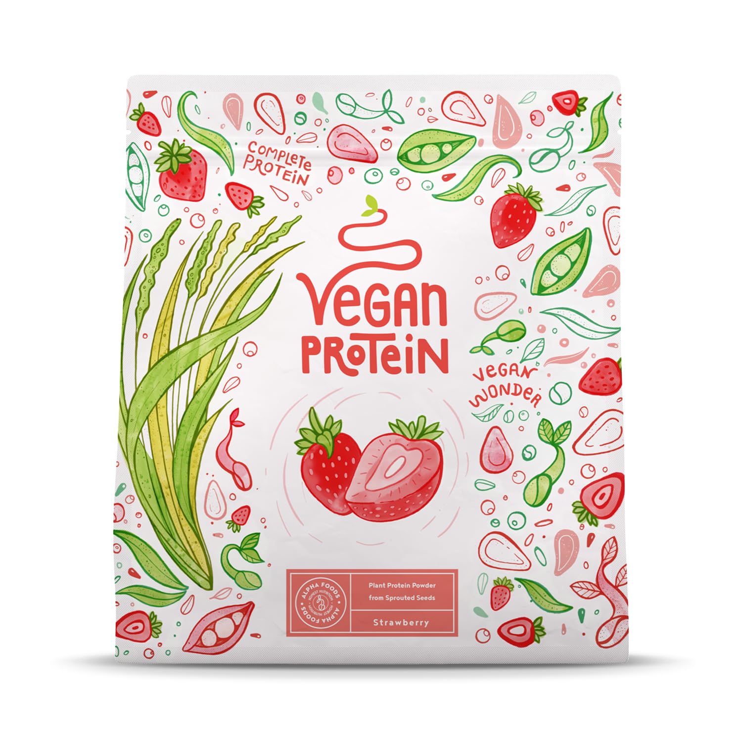 Proteine in Polvere Vegane | Gusto Fragola | 18g Proteine Vegetali Isolate di Pisello, Riso e Girasole | Massa Muscolare | 600g Vegan Protein Powder | Alpha Foods