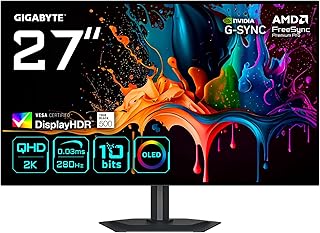 GIGABYTE MO27Q28G 27″ QHD OLED Gaming Monitor – 2560 x 1440, 280Hz, 0.03ms, 335 CD/m², HDR True Black 500 Display, HDMI 2….