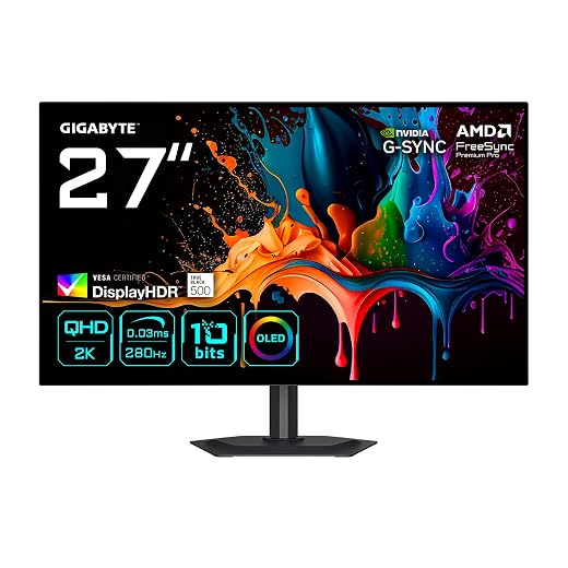 Gigabyte MO27Q28G 27" OLED QHD Gaming-Monitor - 2560 x 1440, 280Hz, 0,03ms, 335 cd/m², Display HDR True Black 500, HDMI 2.1, DisplayPort 1.4