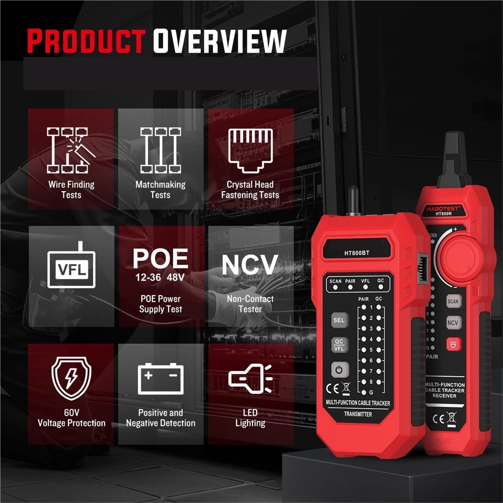 Rastreador de cables RJ11 RJ45 HT800A, comprobador de cables de red, herramienta de prueba de red Cat5 Cat6, localizador de líneas de red, rastreador de cables
