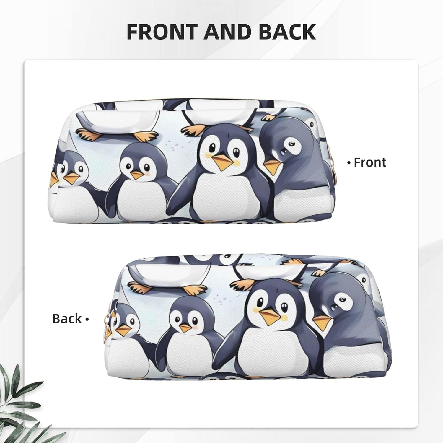 Leather Pencil Case Many Cute Baby Penguins Sketch Cute Zipper Pencil Pouch Pen Bag Multifunctional Travel Makeup Cosmetic Bag Key Pouch For Women Men Work Office image 2