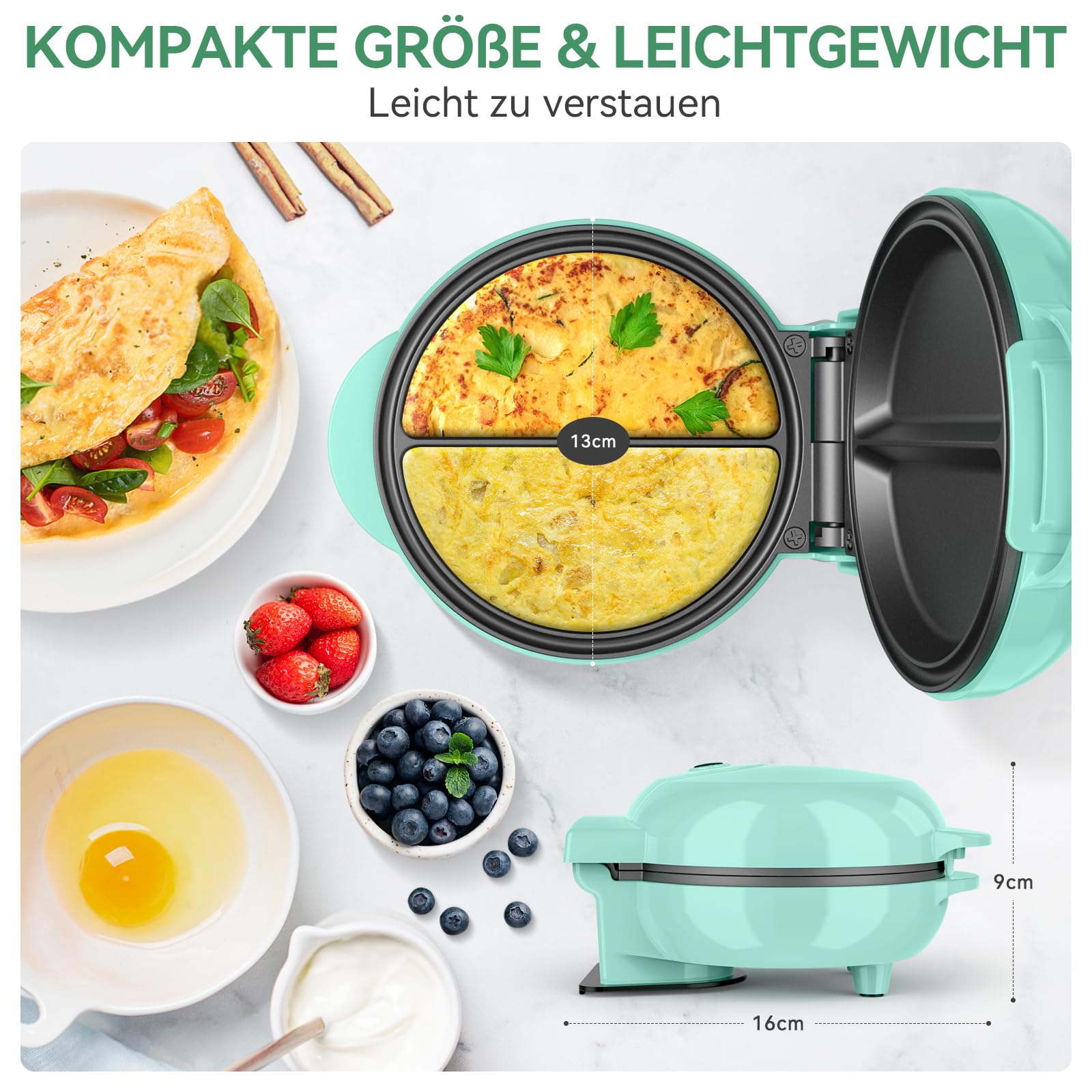 JK-109C, 550-W-Elektro-Multikocher, Mini-Omelettzubereiter, antihaftbeschichtet, leicht zu reinigen, kompaktes Design, Aluminium, 550 W, 200 Milliliter, GRÜN
