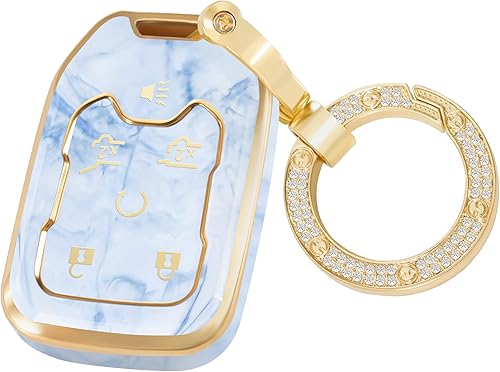 Funda para llavero GMC Acadia Terrain Yukon Suburban, funda para llaves con llavero dorado de diamante, 6-blanco