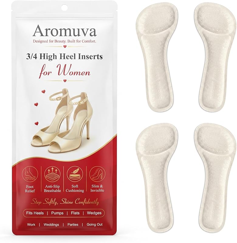 2 Pairs High Heel Inserts for Women - 3/4 Cushion Insoles for Heels with Anti-Slip Adhesive Backing - Invisible Sweat-Absorbing Inserts for High Heels Sandals Pumps Open-Toe Shoes (Medium)