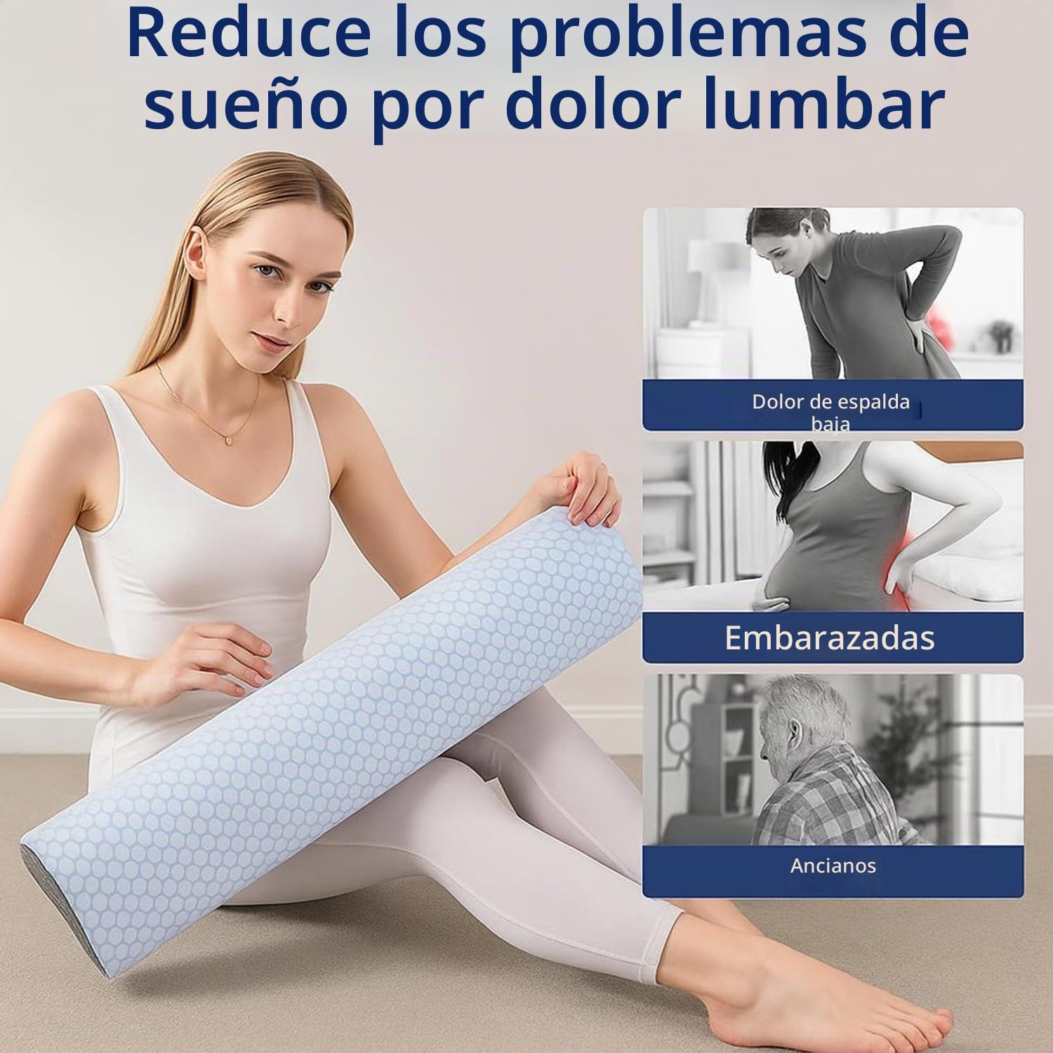 Almohada piernas Dormir,Almohada para Piernas,Cojín para Dormir de Lado,Cojín ergonómico Fabricado con Espuma viscoelástica con Memoria, Transpirable y Lavable a máquina. (Blanco Azul 1)