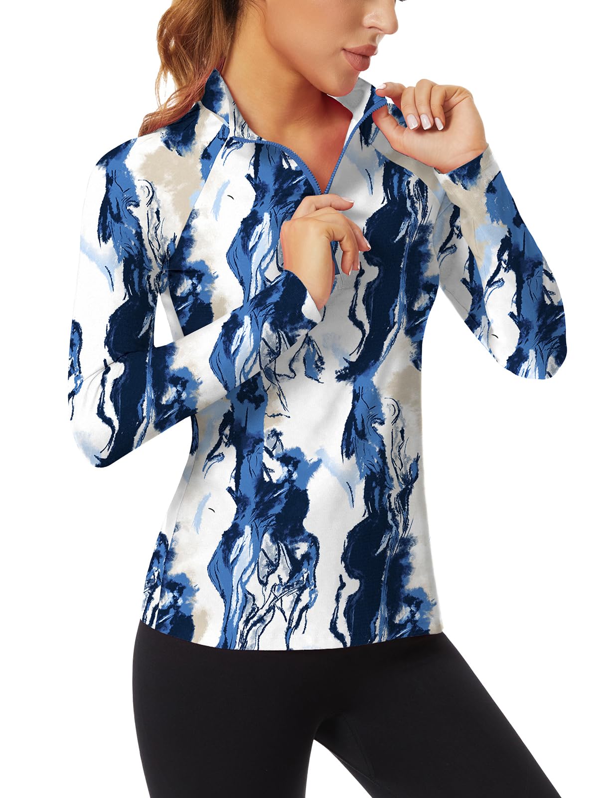 Soneven Women's Quarter Zip Polo Collared Golf Shirt Moisture Wicking Shirts Slim Fit for Casual Work