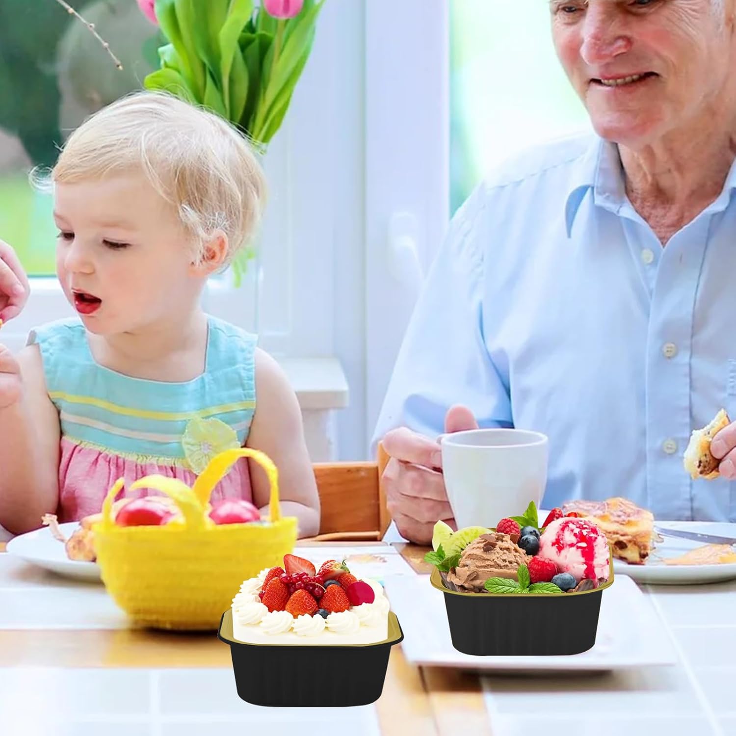 Mini Cake Pans With Lids 5oz, 50 Pack Mini Loaf Pans with Lids, Aluminum Foil Baking Cups, Disposable Square Brownie Baking Cupcake, Dessert Cups for Wedding, Birthday, Party, Picnics (Black) - Image 7