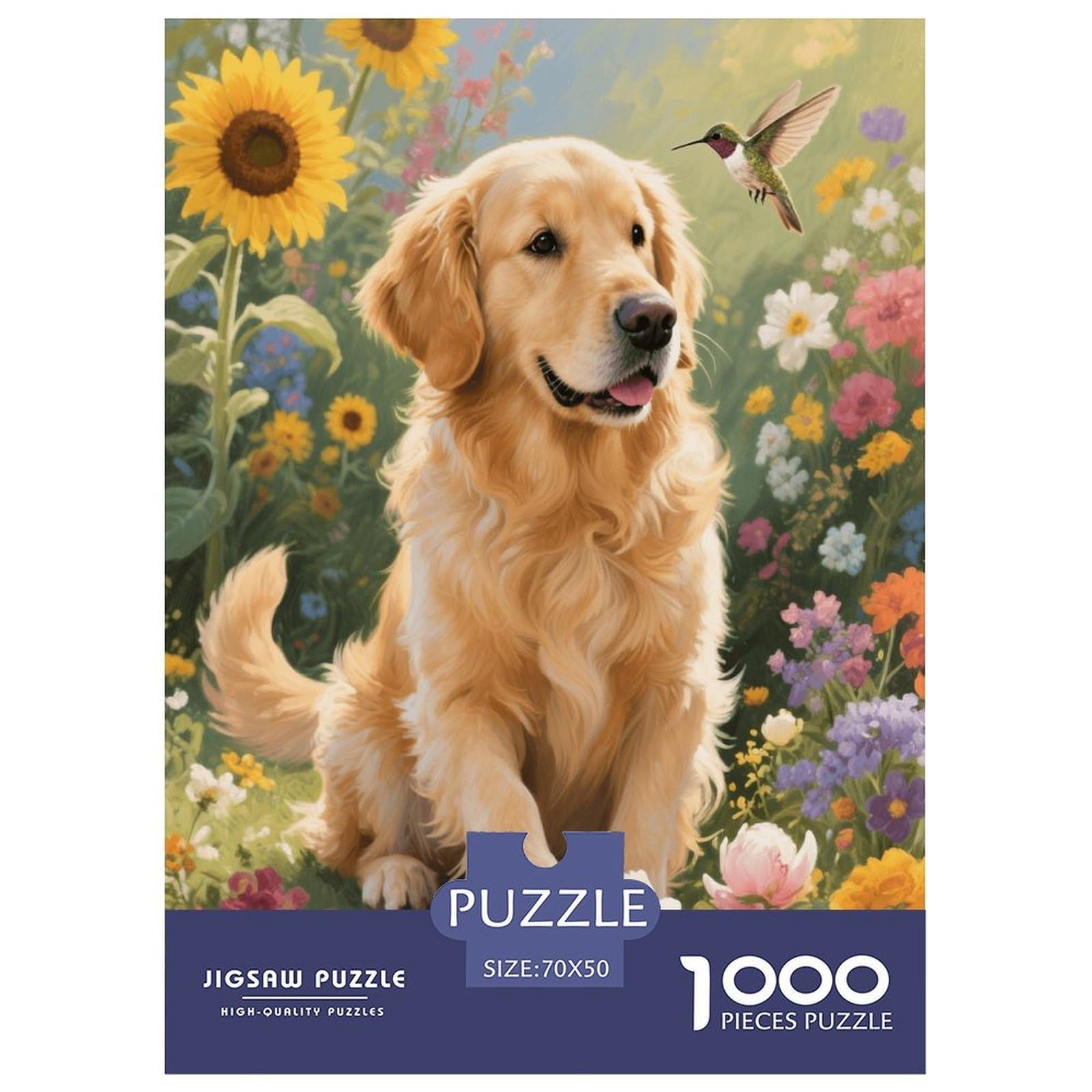 1000 Piece Golden Retriever Jigsaw Puzzles for Adults Kids Challenge Toy Family Fun Game Decoration Golden Retriever Flowers Puzzles Birthday Gifts 70x50cm/1000pcs