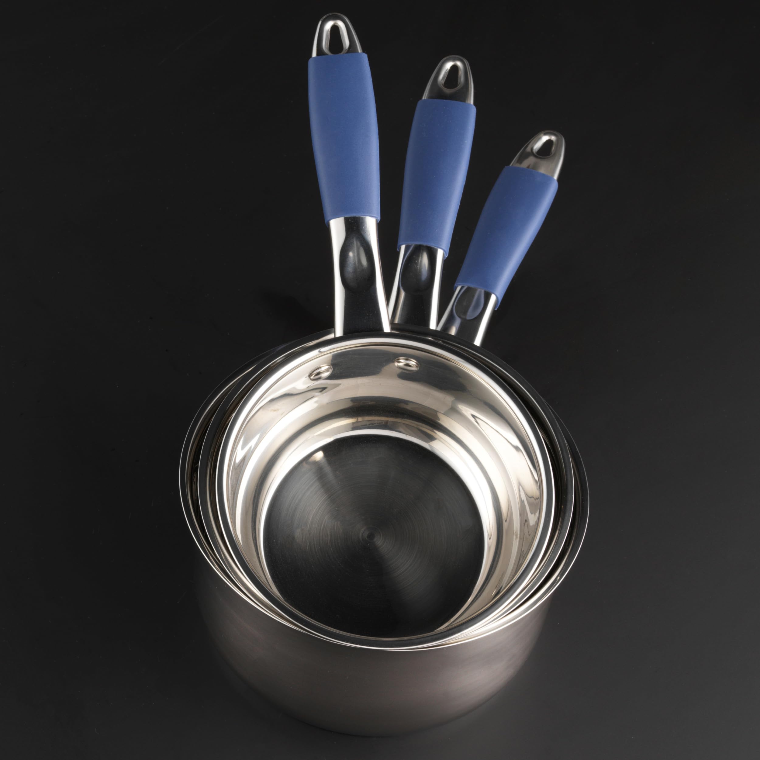 Russell Hobbs® RH01178EU - Batteria di casseruole in acciaio inossidabile da 3 pezzi | 16/18/20 cm | Con coperchi in vetro temperato