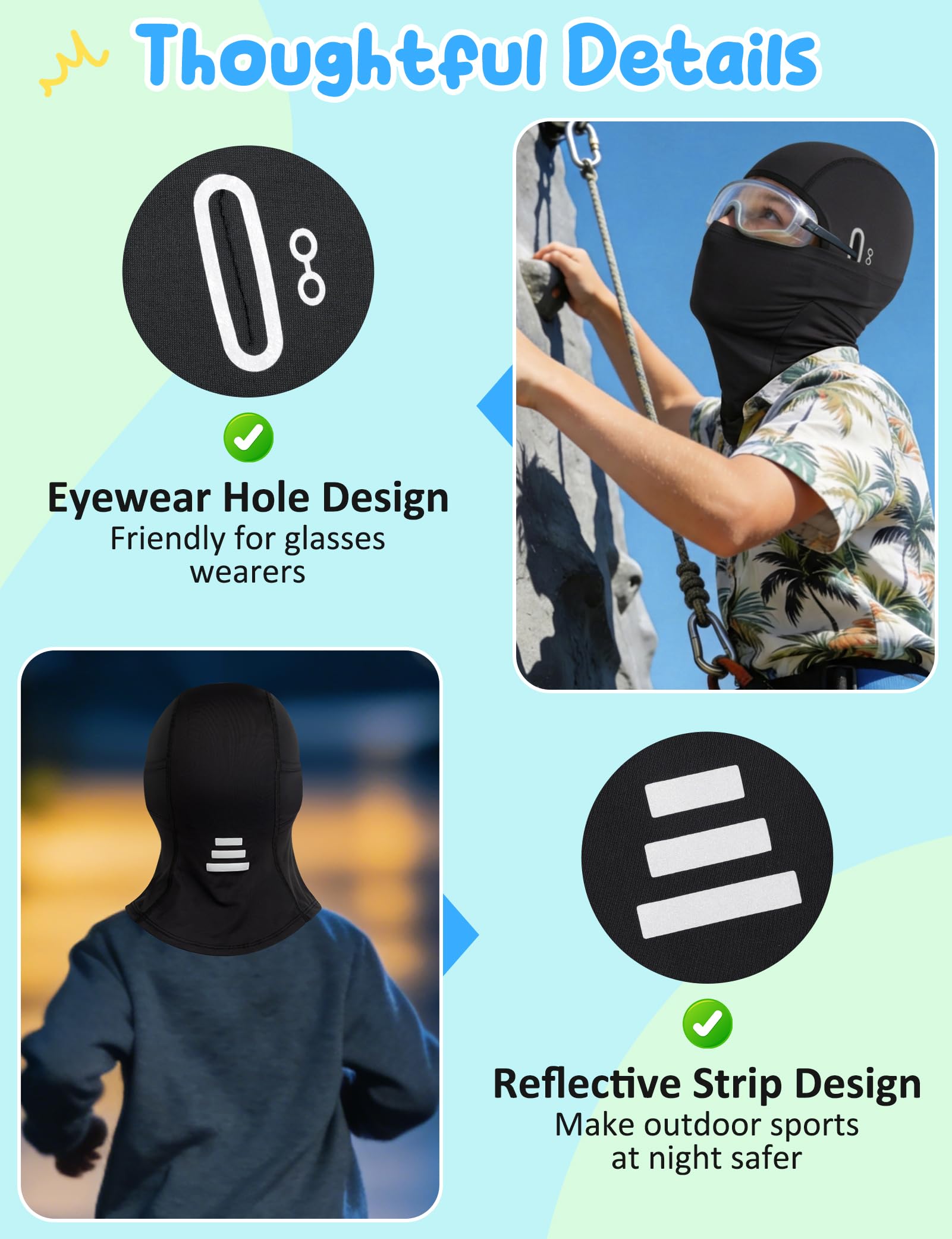 Becellen Passamontagna Estivo Bambini, Multifunzione Balaclava in Seta Ghiaccio Traspirante Leggero Maschera Sottocasco per Ragazzi Ragazze Sport Ciclismo - 5