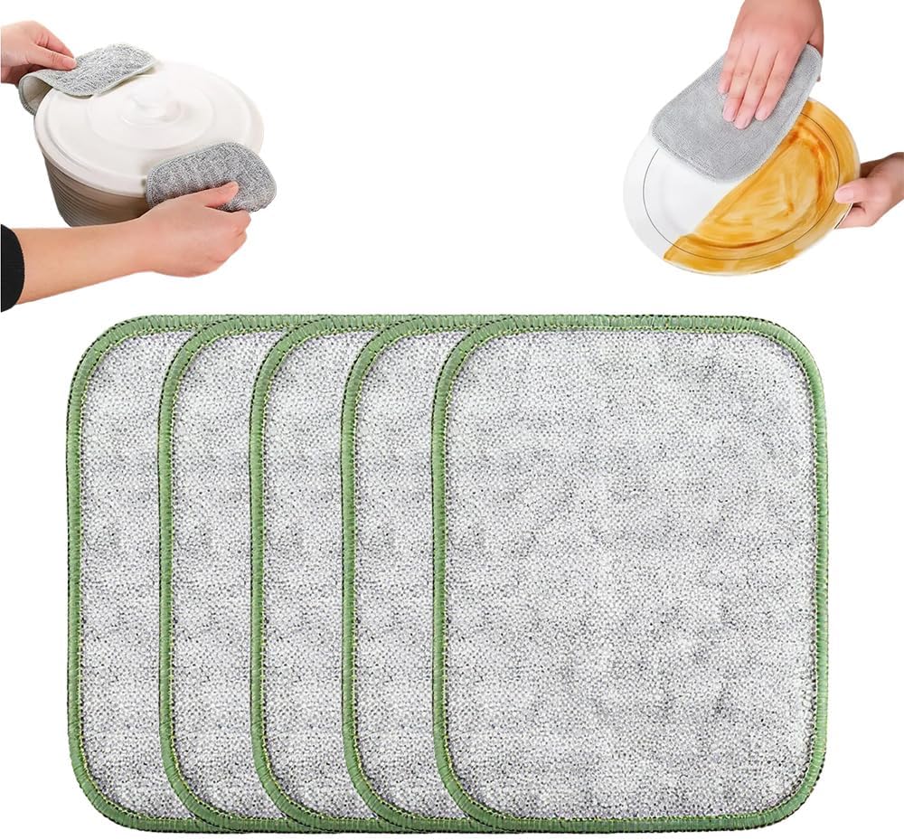 Multipurpose Wire Dishwashing Rags for Wet and Dry, Wire Scrubber Cloths for Kitchen, Reusable Wire Miracle Cleaning Cloths, Non-Scratch Cleaning Cloth for Pots, Pans, Sinks, Grills (5 PCS)