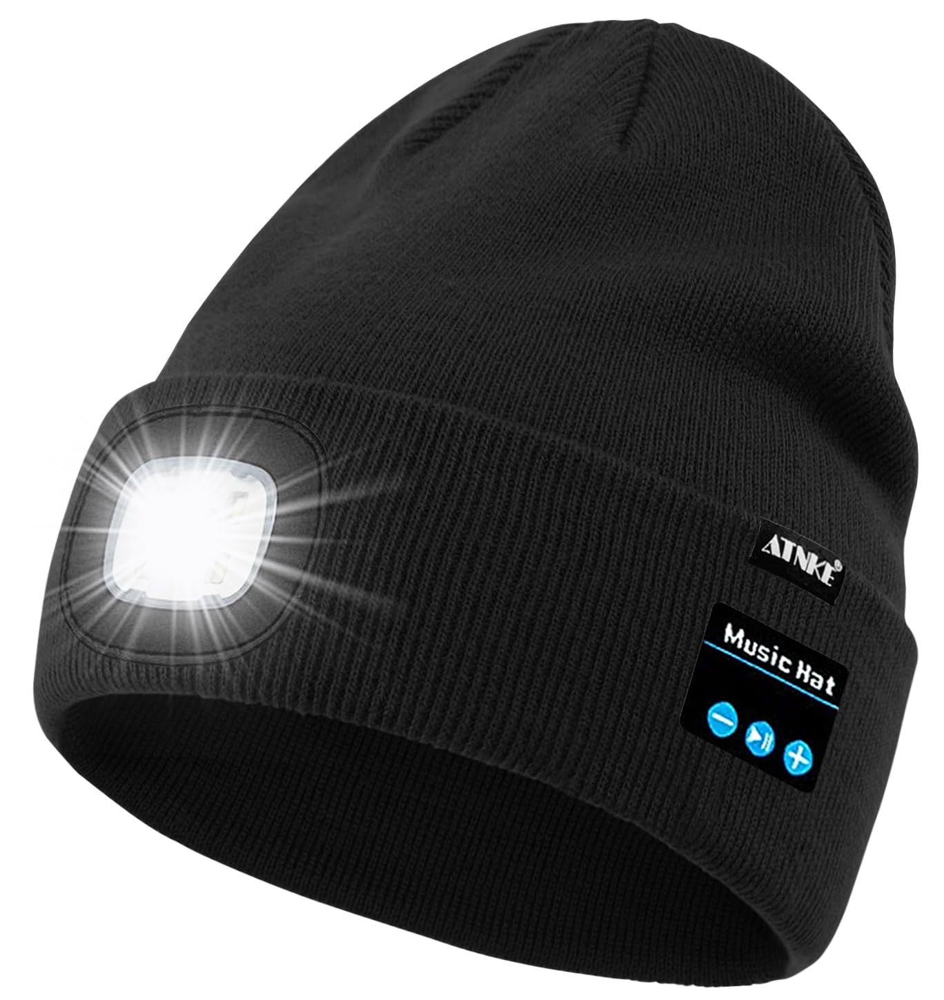 ATNKE LED Lighted Bluetooth Beanie Hat,USB Rechargeable 4 LED Wireless Music Running Headlamp Cap Gift for Men and Women