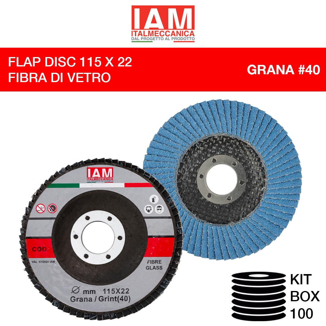 IAM Disco Lamellare Zirconio per Smerigliatrice 115 x 22 mm | Flap Disc Professionale Lamella Singola con Supporto in Fibra di Vetro | Disco Abrasivo per Acciaio Inox e Metallo | Grana 40 | 100 Pezzi