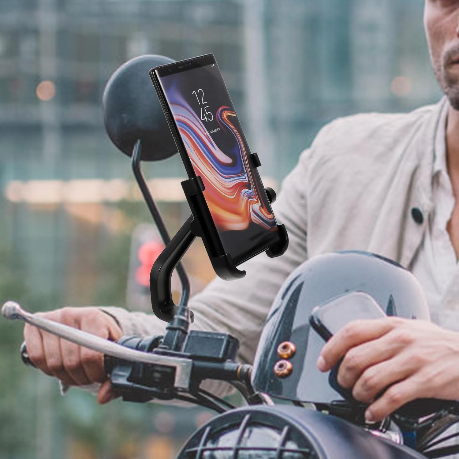 Adjustable Aluminum Alloy Motorcycle Phone Rack Mount Black for Electric Scooter Rearview Mirror Compatible Mobile Phone Holder Stand