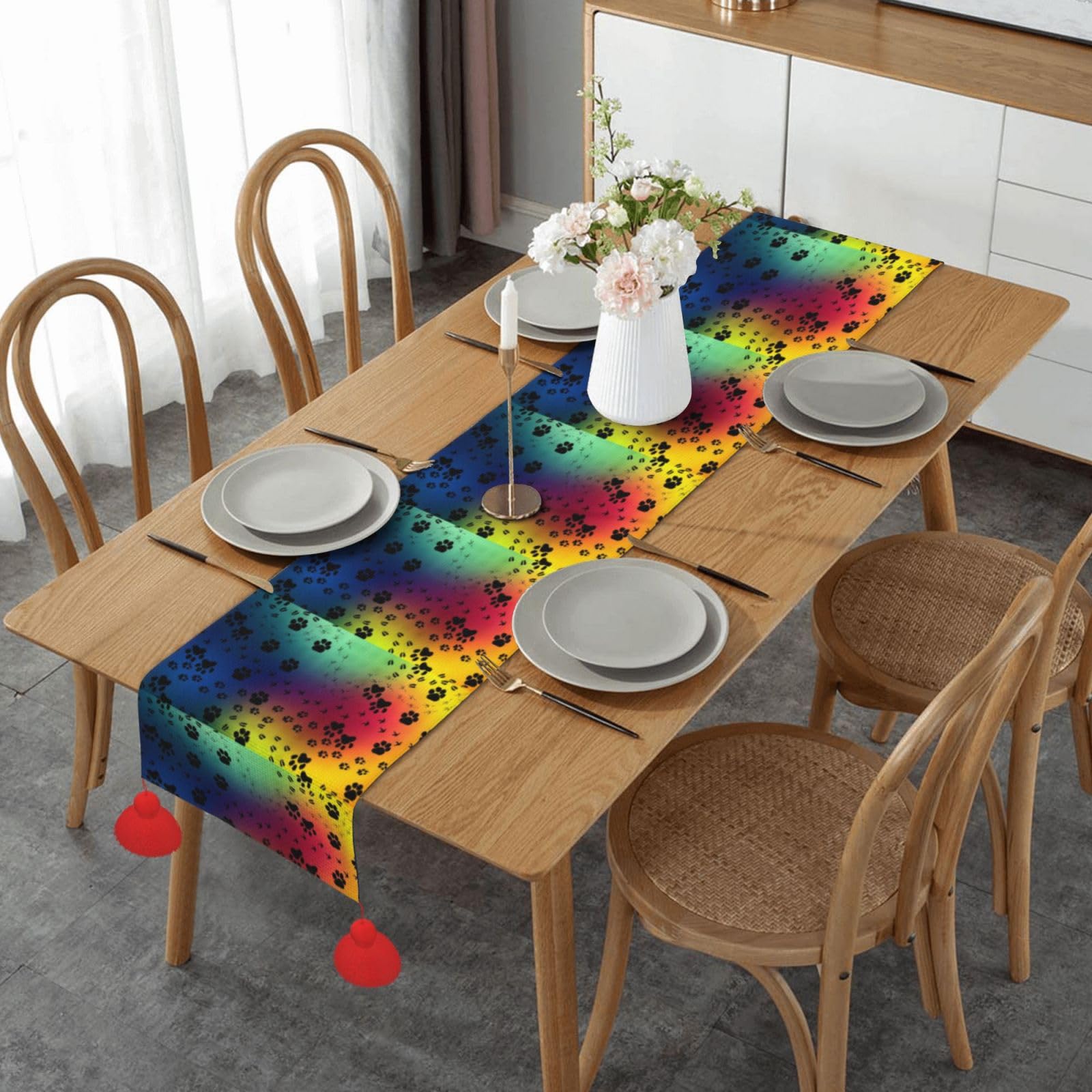 Chemin de table antidérapant chien ours Noël décoration table salle à manger motif pattes