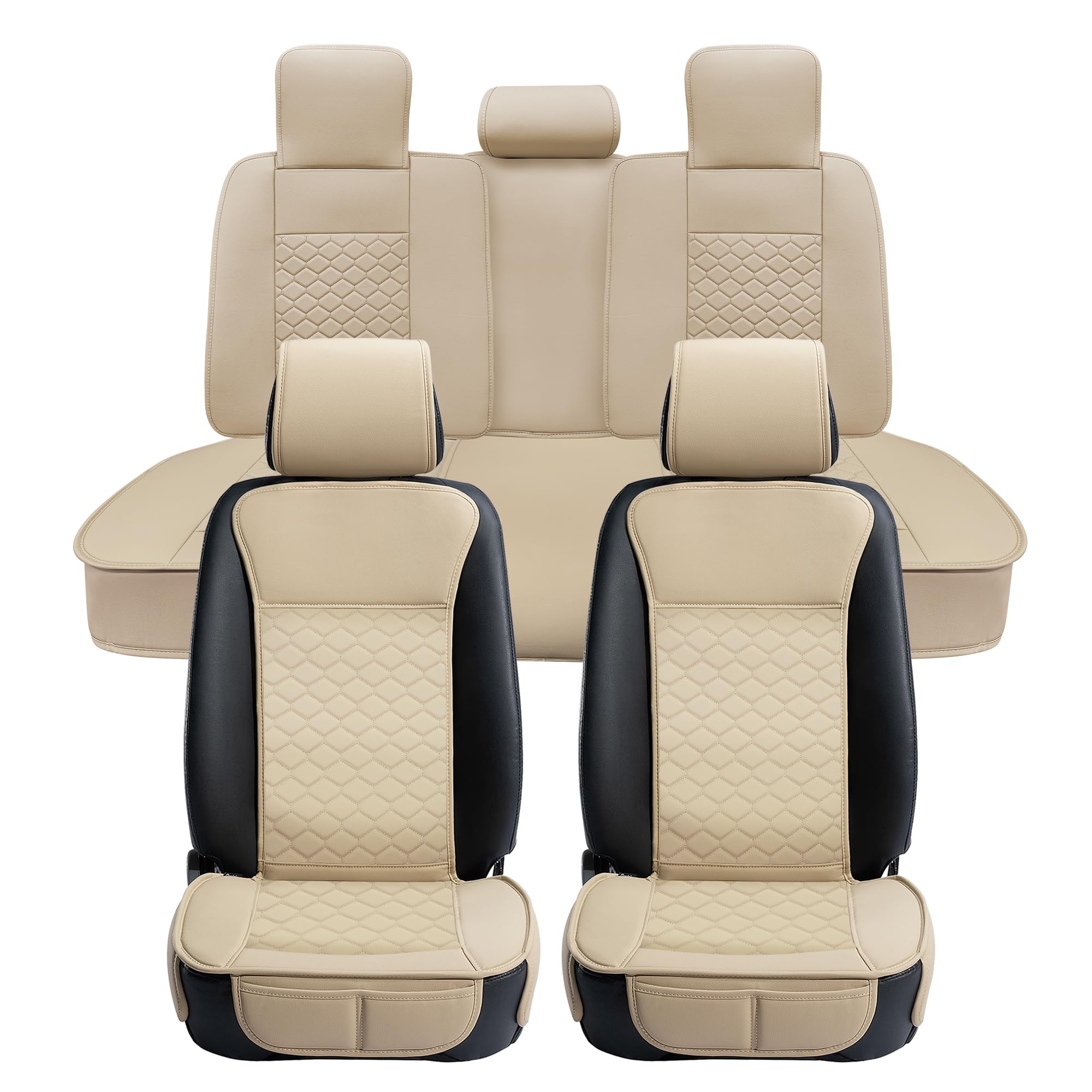 Elantrip Car Seat Cover Full Set Leather Car Seat Protector Universal fit for Most Cars SUVs and Trucks Water Proof Front and Rear Seat Protector Beige
