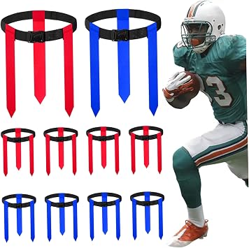 Flag Football Belts for Kids and Adults 8/10/14 Player Lengthened Adjustable Flag Football Set for Soccer Relay Race Basketball Sports Training Games Flags Belt