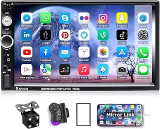 CAMECHO 7 Inch Double Din Car Stereo Bluetooth MP5 Player with Backup Camera, Mirror Link, Steering Wheel Control - Android/iOS Sync