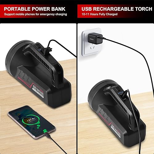 Miniatura 4 de ERAY Linternas recargables de 1000 lúmenes, 3600 mAh luces de campamento y linternas alimentadas por batería, proyector portátil de mano reflector,