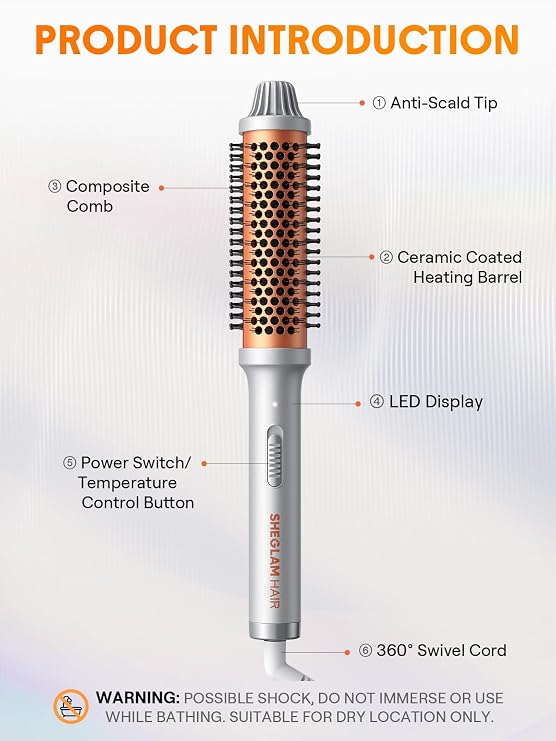 SHEGLAM Hair It-Curl Thermal Blowout Brush 1.5 inch Hair Curling Volumizing Hot Brush Hair Root Volume & Loose Curls