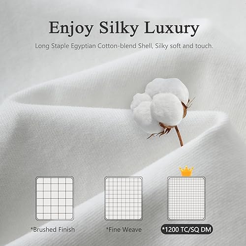 Miniatura 6 de DWR Edredón de lujo de fibra de plumas tamaño Queen de gran tamaño, tela de mezcla de algodón egipcio ultrasuave, peso ligero para personas que