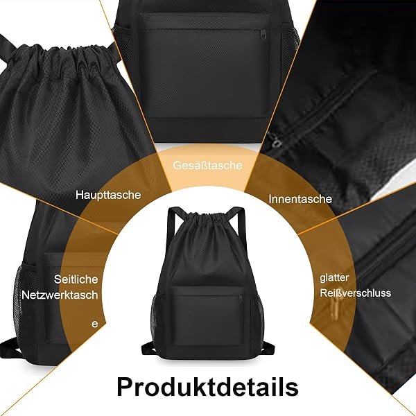 Foonary Bolsa de deporte con cordón, bolsa de deporte impermeable de gran capacidad, bolsa de deporte con cordón, bolsa de deporte negra para hombre y mujer, para deporte, uso diario, viajes, salidas - 3