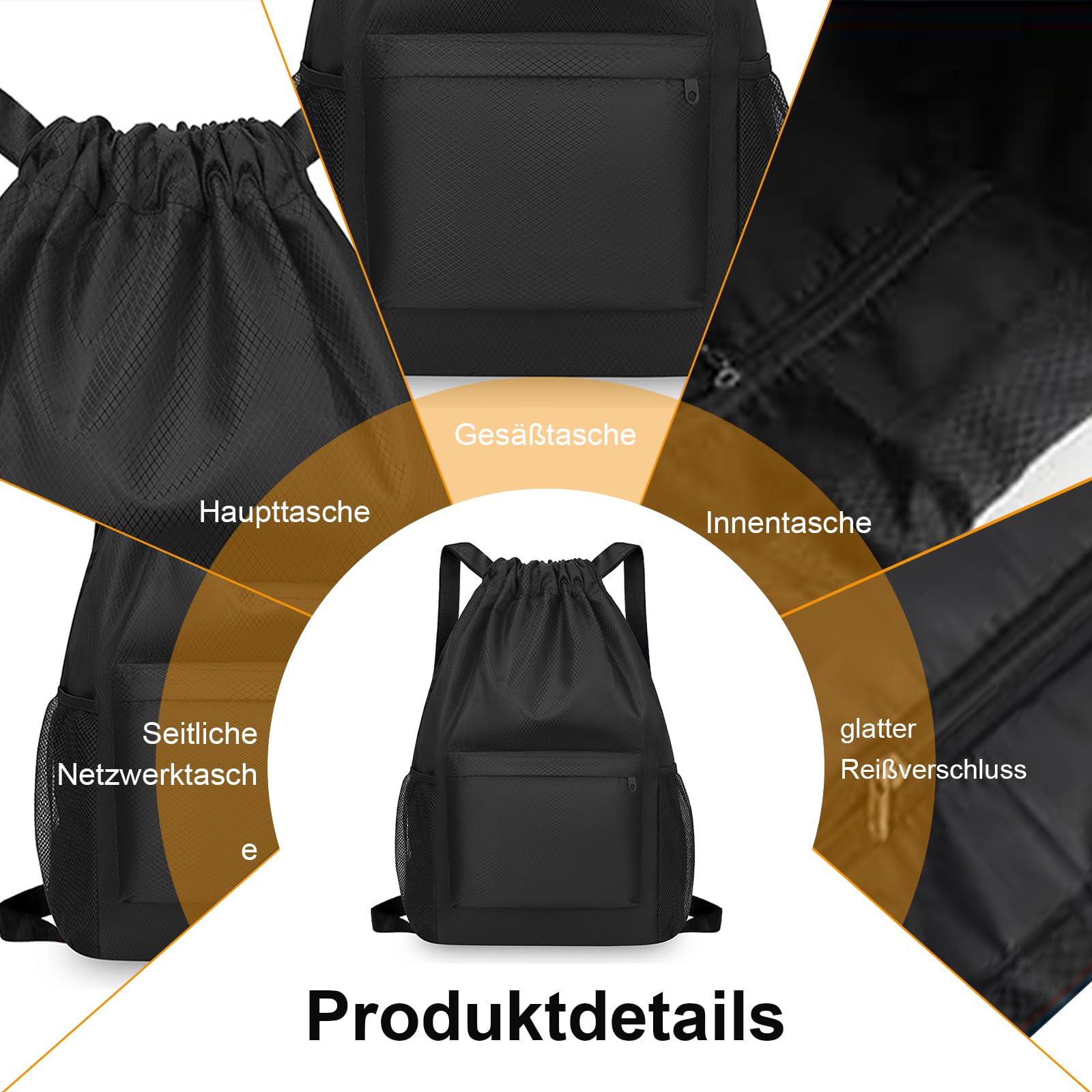 Foonary Bolsa de deporte con cordón, bolsa de deporte impermeable de gran capacidad, bolsa de deporte con cordón, bolsa de deporte negra para hombre y mujer, para deporte, uso diario, viajes, salidas — view 3