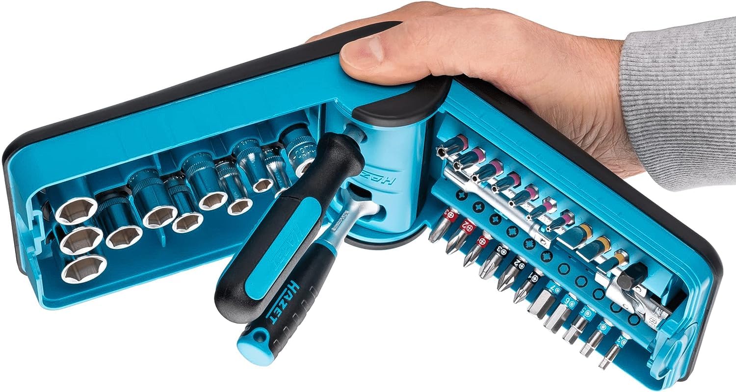 HAZET SmartCase Jeu de douilles et d'embouts 856-1HP I Jeu de 38 outils à douilles, entraînement : carré et six pans 6,3 (1/4 pouce), divers embouts dans un coffret à outils compact'.