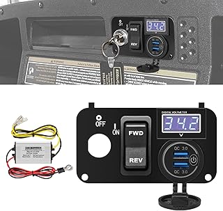 briidea 3 in 1 Multifunctional Integrated Panel with DC 17V-55V Dual QC3.0 USB Fast Charger Socket, LED Wide Range Voltmeter & Forward Reverse Switch, Compatible with EZGO TXT, PDS & Medalist