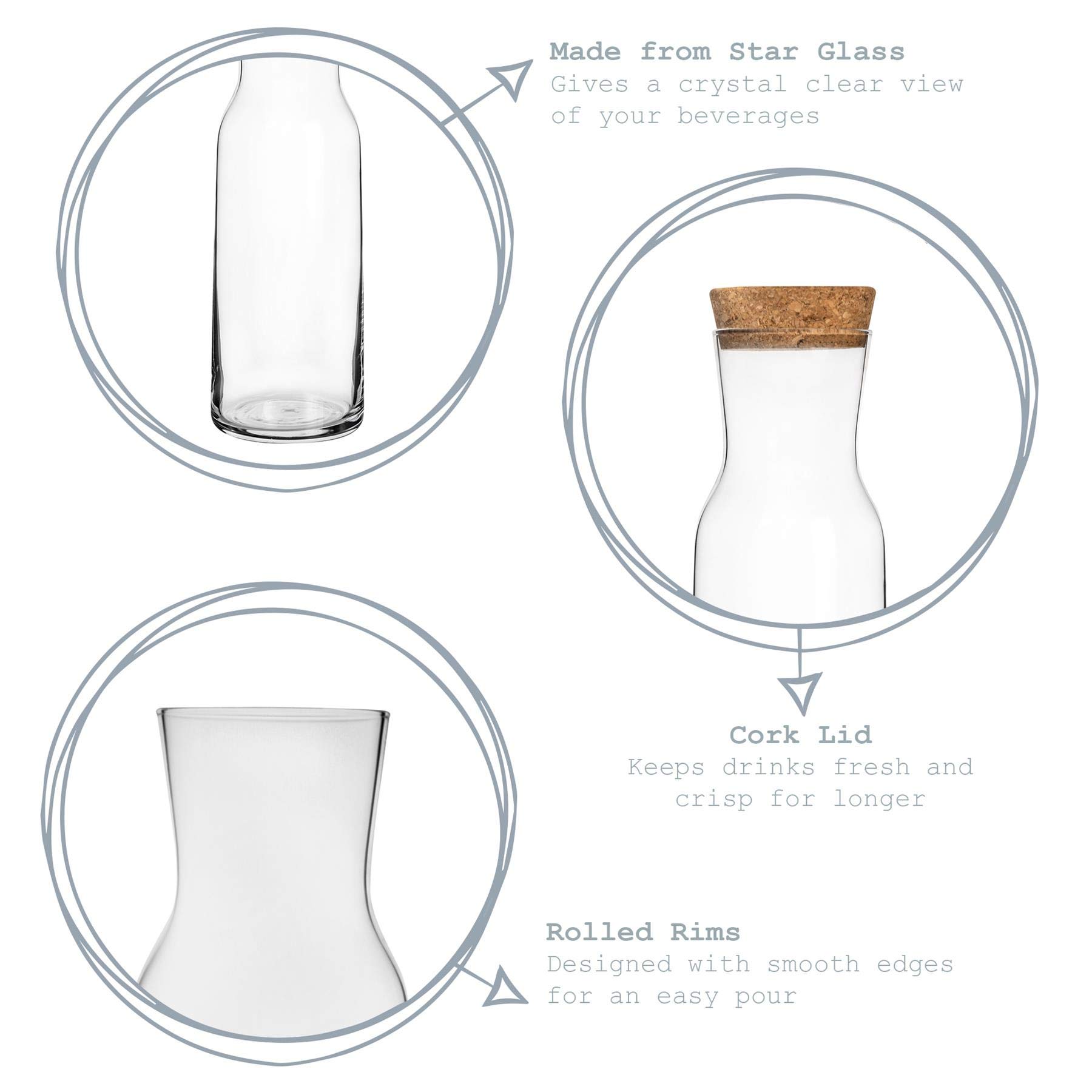 Bormioli Rocco Wasserkaraffe mit Korkdeckel, 6-teilig, für Wasser, Wein, Eistee, 1,2 l
